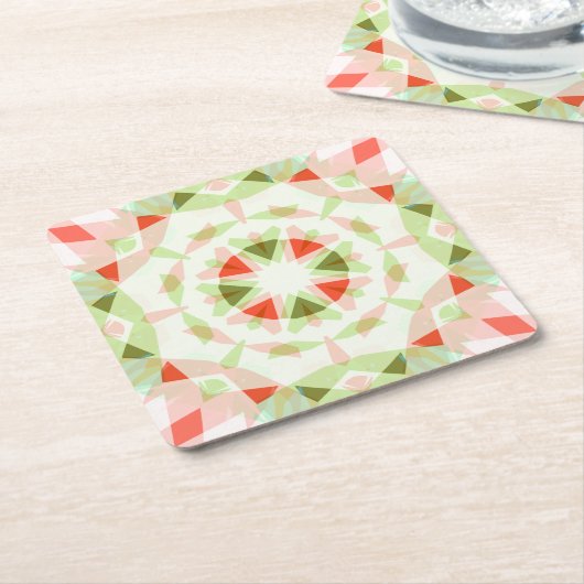 明るい赤かわいい緑のピンクの星女の子の赤ちゃんシャワー スクエアペーパーコースター (アングル)