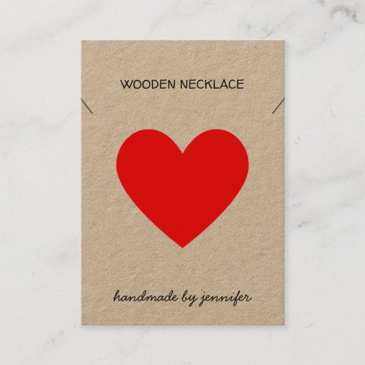 明るい赤が大好き手作りのハートのネックレスホルダー 名刺 (正面)