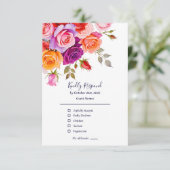 明るい赤とピンクの紫のバラ結婚フローラ 出欠カード (スタンド正面)