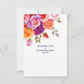 明るい赤とピンクの紫のバラ結婚フローラ 出欠カード (裏面)