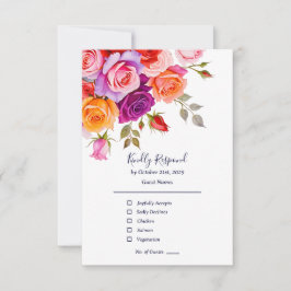 明るい赤とピンクの紫のバラ結婚フローラ 出欠カード
