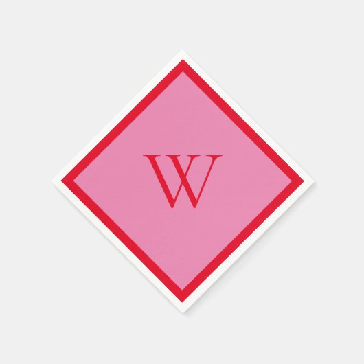 明るい赤とピンクモノグラムの色 スタンダードカクテルナプキン (角)