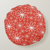明るい赤と白いハートと花 ラウンドクッション (裏面)