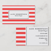 明るい赤と白のストライブ柄の名刺 名刺 (正面/裏面)