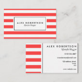 明るい赤と白のストライブ柄の名刺 名刺 (正面/裏面)