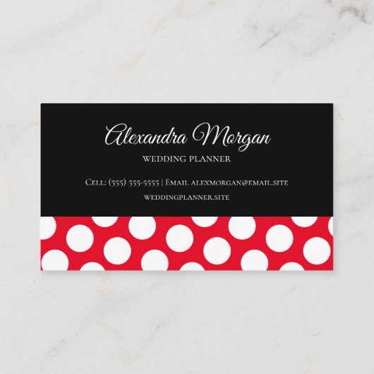 明るい赤と白水玉模様黒アクセント 名刺 (裏面)