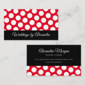 明るい赤と白水玉模様黒アクセント 名刺 (正面/裏面)