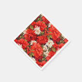 明るい赤と白花 スタンダードカクテルナプキン (角)