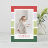 明るい赤と緑のストライプハッピーホリデー写真 シーズンカード (スタンド正面)