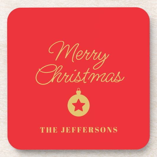 明るい赤と金のカラフルなメリークリスマス コースター (正面)