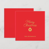 明るい赤と金のカラフルなメリークリスマス サンキューカード (正面/裏面)