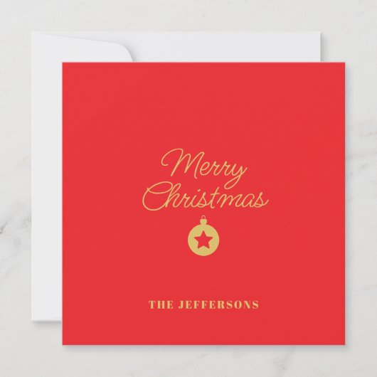 明るい赤と金のカラフルなメリークリスマス サンキューカード (正面)