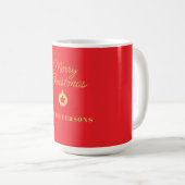 明るい赤と金の色 楽しいクリスマス コーヒーマグカップ (正面右)
