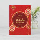 明るい赤と金ゴールドラクシャBandhanメッセージ シーズンカード (スタンド正面)