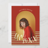 明るい赤と金ゴールド写真卒業パーティー 招待状 (正面)