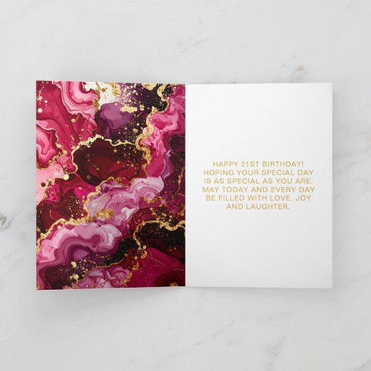 明るい赤と金ゴールド大理石ゲート誕生日パーティー カード (内部)