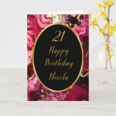 明るい赤と金ゴールド大理石ゲート誕生日パーティー カード (黄色い花)