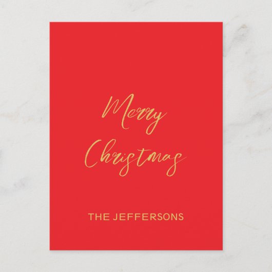明るい赤と金ゴールド色メリークリスマス ポストカード (正面)