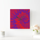 明るい赤と青のスパイラル絞り染め時計 スクエア壁時計 (ホーム)