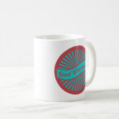 明るい赤と青の日が差すことおはよう コーヒーマグカップ (正面右)