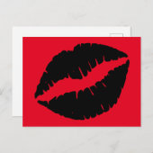 明るい赤と黒の口紅キス ポストカード (正面/裏面)
