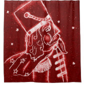 明るい赤のくるみ割りの戦わない兵隊 シャワーカーテン (正面)