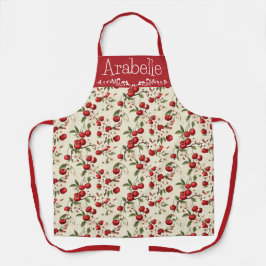 明るい赤のさくらんぼ模様エプロン エプロン