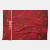 明るい赤のさくらんぼ キッチンタオル (横)