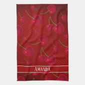 明るい赤のさくらんぼ キッチンタオル (縦)