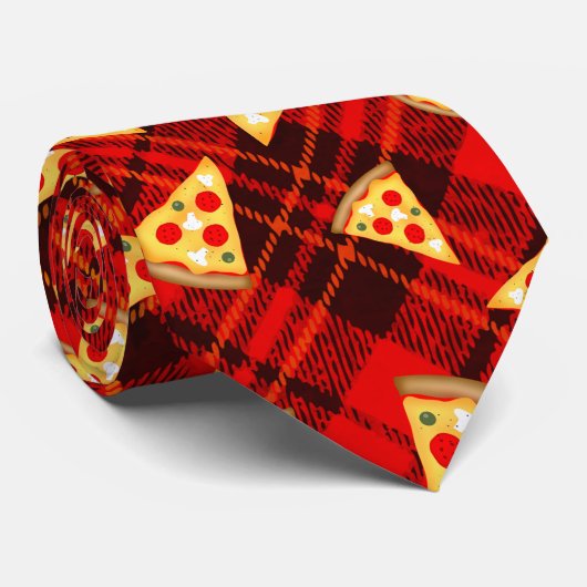 明るい赤のクリスマスタータンチェックピザパターン ネクタイ (ロール)