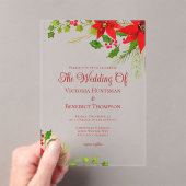 明るい赤のクリスマスポインセチア結婚フローラ アクリル招待状 (インサイチュ (ポータブル))