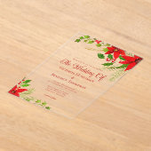 明るい赤のクリスマスポインセチア結婚フローラ アクリル招待状 (レイダウン)