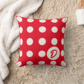 明るい赤のソフトホワイトのモノグラム水玉模様 クッション (ブランケット)