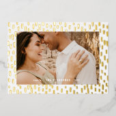 明るい赤のダッシュドットのフォトフレーム金ゴールド 箔シーズンカード (正面)