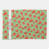 明るい赤のトマトパター地中海のンインスパイア キッチンタオル (横)