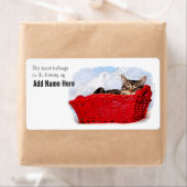 明るい赤のバスケットに眠っている子猫蔵書票 ラベル (インサイチュ)