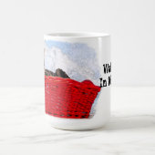 明るい赤のバスケット写真の可愛い眠る子猫 コーヒーマグカップ (中央)