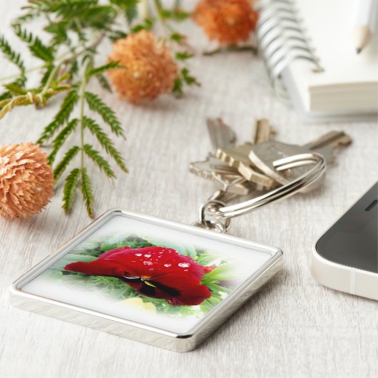 明るい赤のパンジー キーホルダー (側面)