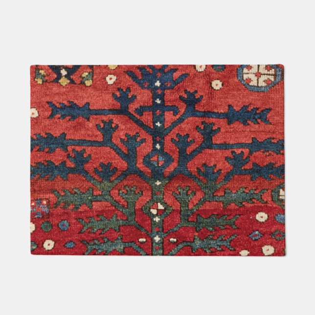 明るい赤のペルシャIII図形  ドアマット (正面)