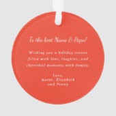 明るい赤のポインセチアと緑のクリスマスフォト オーナメント (裏面)