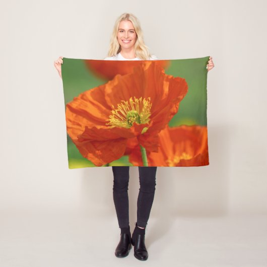 明るい赤のポピー フリースブランケット (インサイチュ)