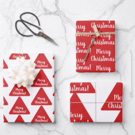 明るい赤のメリークリスマスパタモダンーン ラッピングペーパーシート