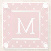 明るい赤のモノグラムに白い星 ガラスコースター (裏面)