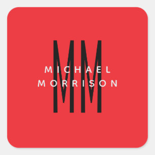 明るい赤のモノグラムイニシャル文字名 スクエアシール