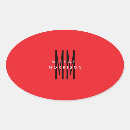 明るい赤のモノグラムイニシャル文字名 楕円形シール (正面)