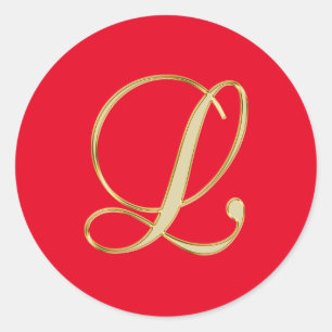 明るい赤のモノグラムL金ゴールドスクリプト ラウンドシール