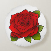 明るい赤のローズアート ラウンドクッション (裏面)