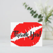 明るい赤の口紅の大きなキスありがとう ポストカード (スタンド正面)