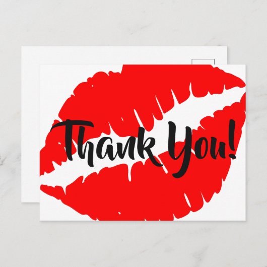 明るい赤の口紅の大きなキスありがとう ポストカード (正面/裏面)