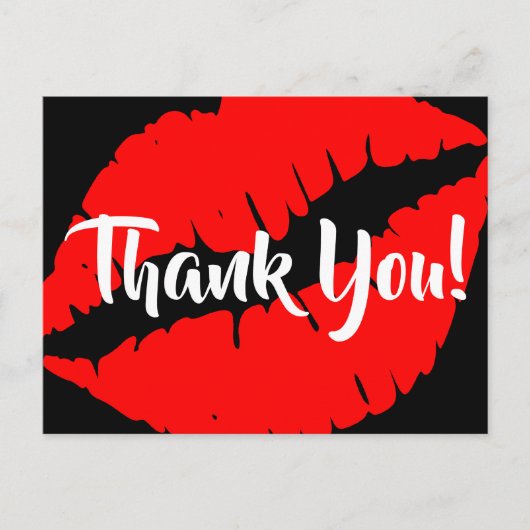 明るい赤の口紅の大きなキス黒ありがとう ポストカード (正面)